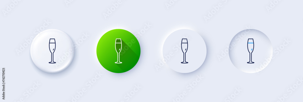 Champagne glass line icon. Neumorphic, Green gradient, 3d pin buttons. Wine glass sign. Line icons. Neumorphic buttons with outline signs. Vector Champagne glass line icon. Neumorphic, Green gradient, 3d pin buttons. Wine glass sign. Line icons. Neumorphic buttons with outline signs. Vector