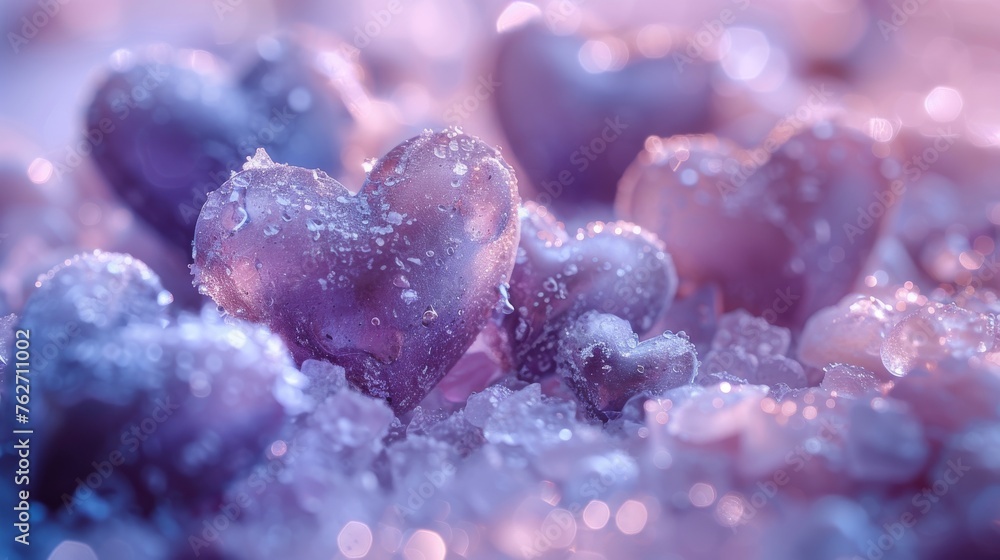 A heart-shaped candy pile on an icy surface A heart-shaped candy pile on an icy surface