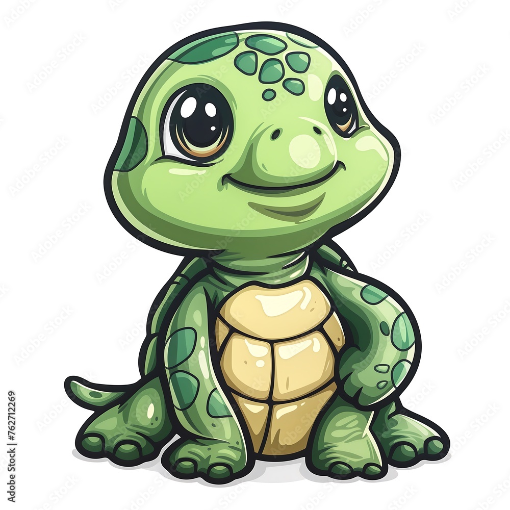 Obraz premium Serene Journey: Green Turtle Moving Slowly, Animated Sticker Perfect for Sharing Messages of Patience and Perseverance. wild, wilderness.