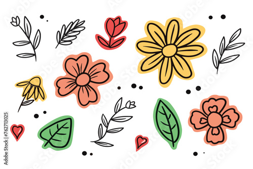 set of flowers and leaves good for background