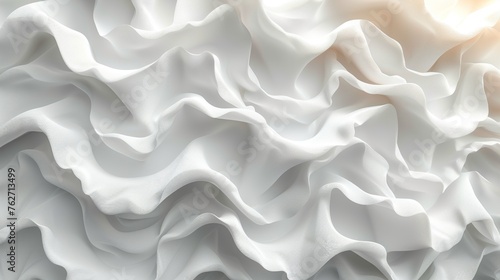  A white fabric, illuminated by sunlight, with waves of white fabric visible in the background