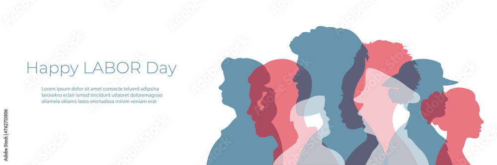 Labor Day.Silhouettes of people of different ethnic groups and professions standing next to each other.Vector illustration.