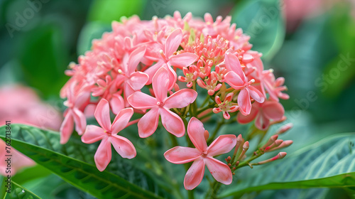 Vibrant Blooming Ixora Pink Flowers - A Delicate Display of Nature's Beauty in Full Bloom