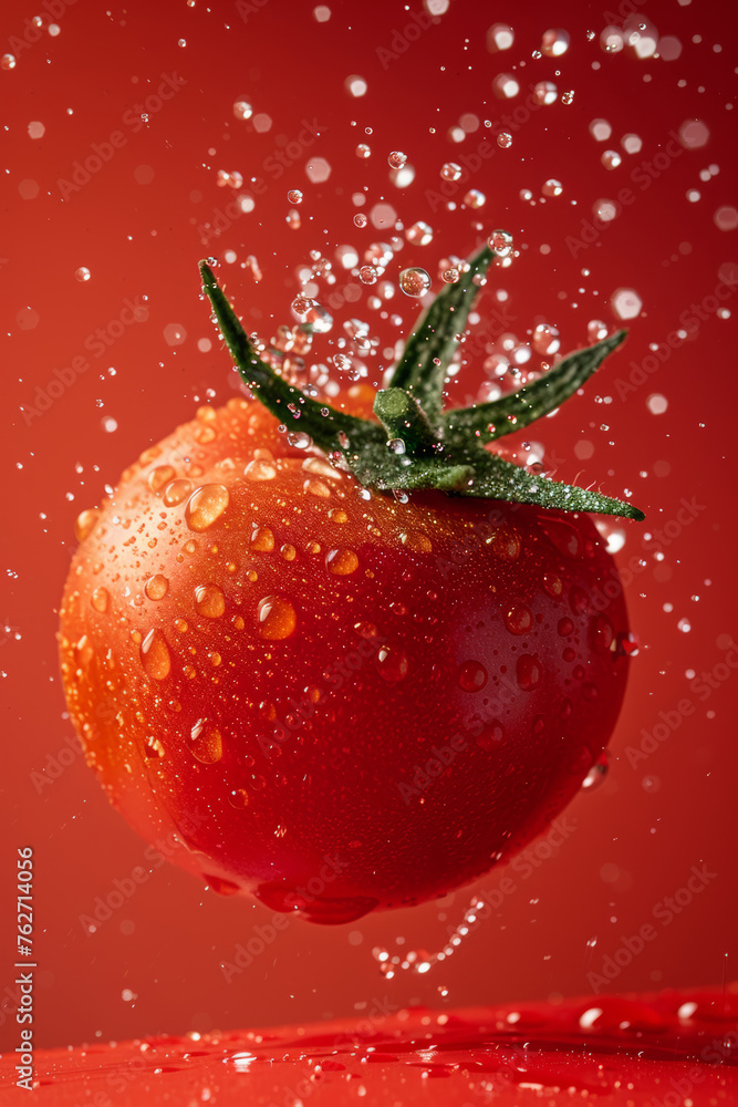 Freshness Explosion: Ripe Tomato in Midair Freshness Explosion: Ripe Tomato in Midair