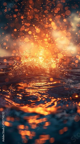 A blurred bright light is reflected in the choppy water, creating a mesmerizing effect © artem