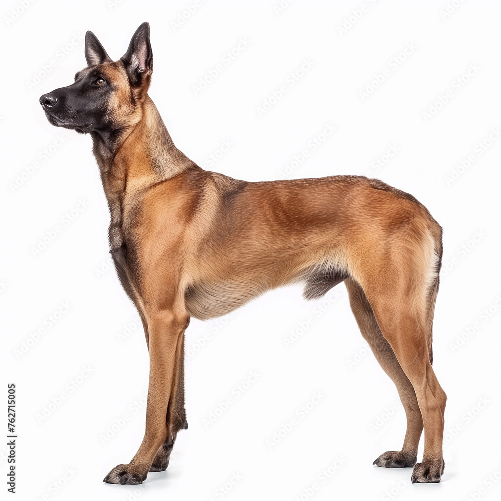 Belgian Malinois Dog. Cute Happy Adult Canine Sitting and Standing and Watching the Camera. Sheepdog Animal Isolated on White. Police Pet Trained for Securicy. German Shepherd on White Background. Belgian Malinois Dog. Cute Happy Adult Canine Sitting and Standing and Watching the Camera. Sheepdog Animal Isolated on White. Police Pet Trained for Securicy. German Shepherd on White Background.