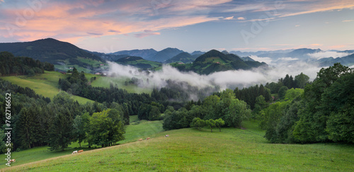 Blick ins Alpenvorland bei Maria Neustift, Wolken, Weide, Oberösterreich, Österreich photo