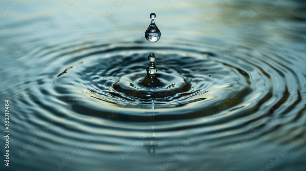 A single, pristine water drop falls into a calm pool, creating a series of perfectly symmetrical circular waves that ripple outward. A single, pristine water drop falls into a calm pool, creating a series of perfectly symmetrical circular waves that ripple outward.