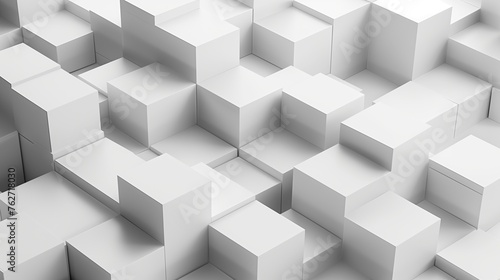 A visually striking arrangement of white cube boxes, each carefully shifted to create an abstract, three-dimensional pattern that serves as a dynamic and elegant background.