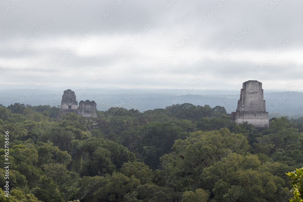 Temple I or gran jaguar at Tikal National Park, ancient mayan ruins in Guatemala on sunny day