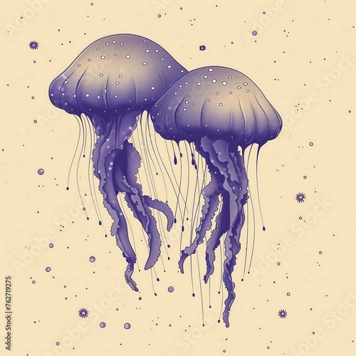 Mystical Marine Dance: Purple Jellyfish Floating Effortlessly - An Enchanting Animated Sticker for Peaceful Underwater Themes