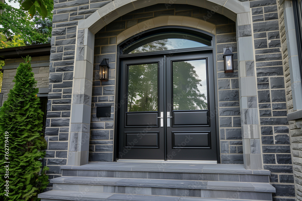 Double Black Exterior Doors With Glass Panels