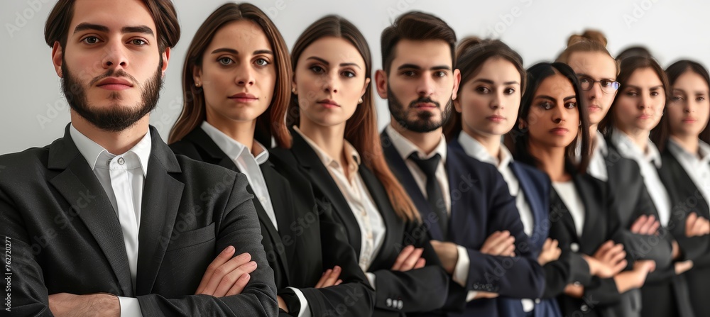 Diverse professionals in business attire on white background, symbolizing teamwork and diversity Diverse professionals in business attire on white background, symbolizing teamwork and diversity