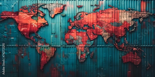 Global Logistics and Distribution System  Shipping Containers on World Map Network. Concept Supply Chain Management  International Trade  Global Shipping Routes  Container Shipping Technology