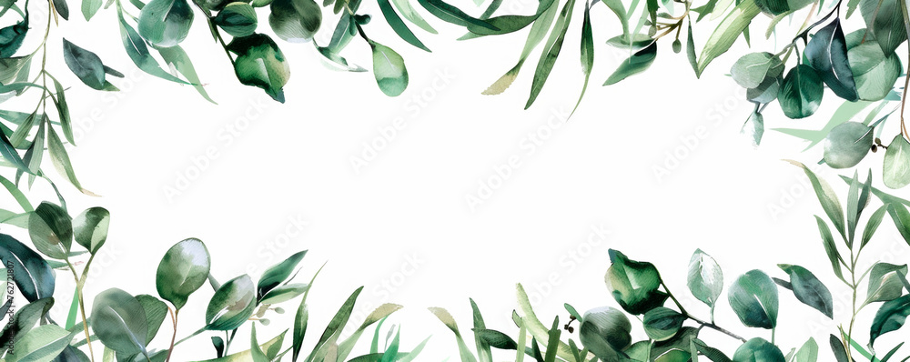 Obraz premium A square frame created entirely from vibrant green leaves, forming a seamless and natural border. Background for cosmetic products. Health care. Banner. Copy space