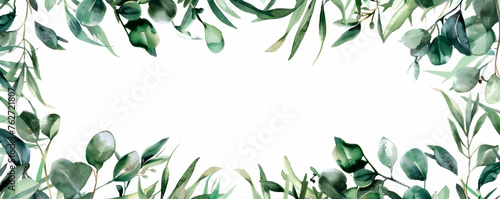 A square frame created entirely from vibrant green leaves, forming a seamless and natural border. Background for cosmetic products. Health care. Banner. Copy space photo