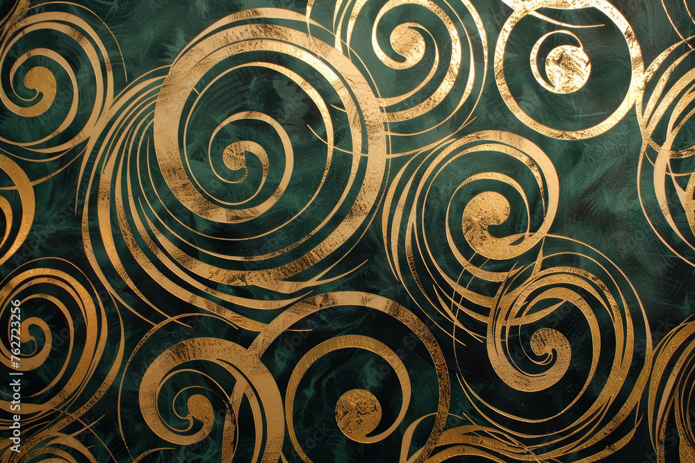 A luxury wallpaper pattern with a swirling design of emerald and gold, creating an abstract motif that is both vibrant and opulent A luxury wallpaper pattern with a swirling design of emerald and gold, creating an abstract motif that is both vibrant and opulent