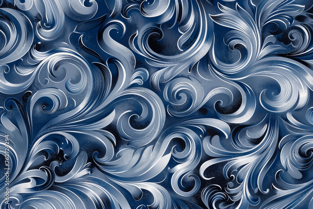 A luxury wallpaper pattern with a swirling design of platinum and sapphire, creating an abstract motif that is both modern and opulent A luxury wallpaper pattern with a swirling design of platinum and sapphire, creating an abstract motif that is both modern and opulent