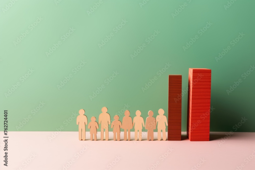 Paper Cutout Family with Growth Chart Blocks. Paper cutout figures of a family lined up beside ascending red blocks, symbolizing growth or steps. Paper Cutout Family with Growth Chart Blocks. Paper cutout figures of a family lined up beside ascending red blocks, symbolizing growth or steps.