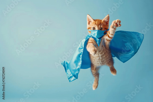 superhero cat Cute orange tabby kitty with a blue © Daniel