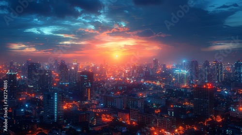 View of the Bangkok cityscape at twilight in the business district