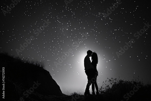 Two lovers sharing a tender kiss under the moonlight