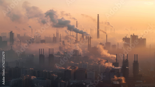 A landscape of smoke-filled air polluted by harmful emissions  pollution in the city