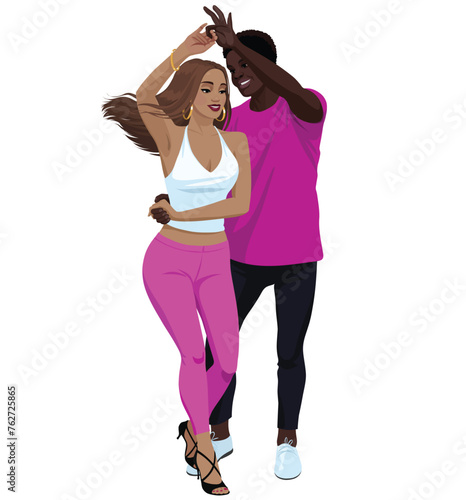 dancing hot couple in pink clothes
