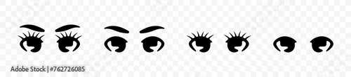 Eyes with eyelashes and eyebrows, cartoon and doll, graphic design. Face, male and female, people in anime style, vector design and illustration