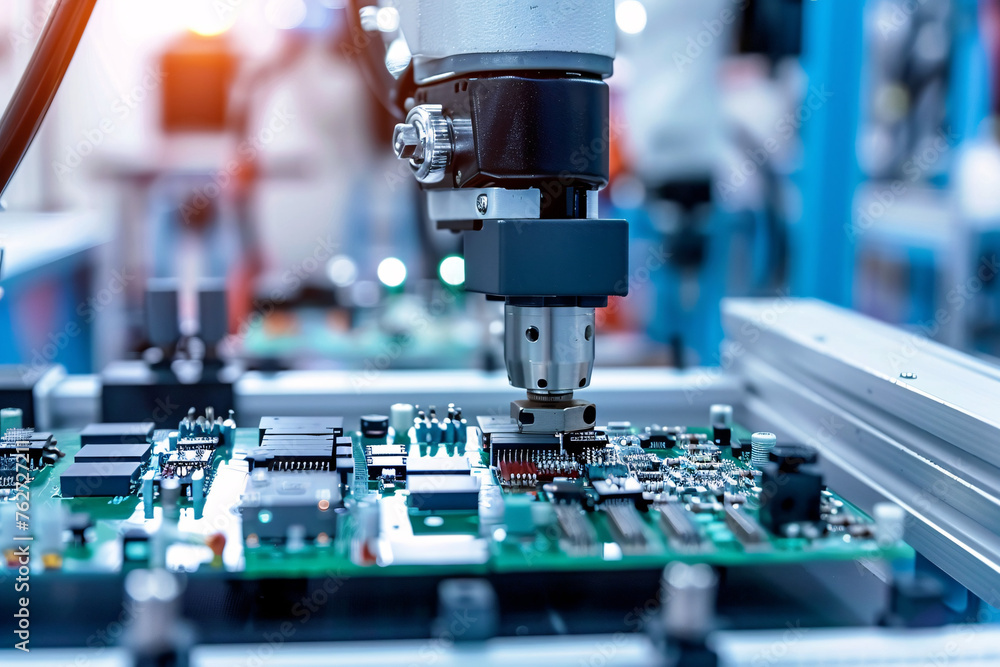 A robot arm assembling intricate electronics A robot arm assembling intricate electronics