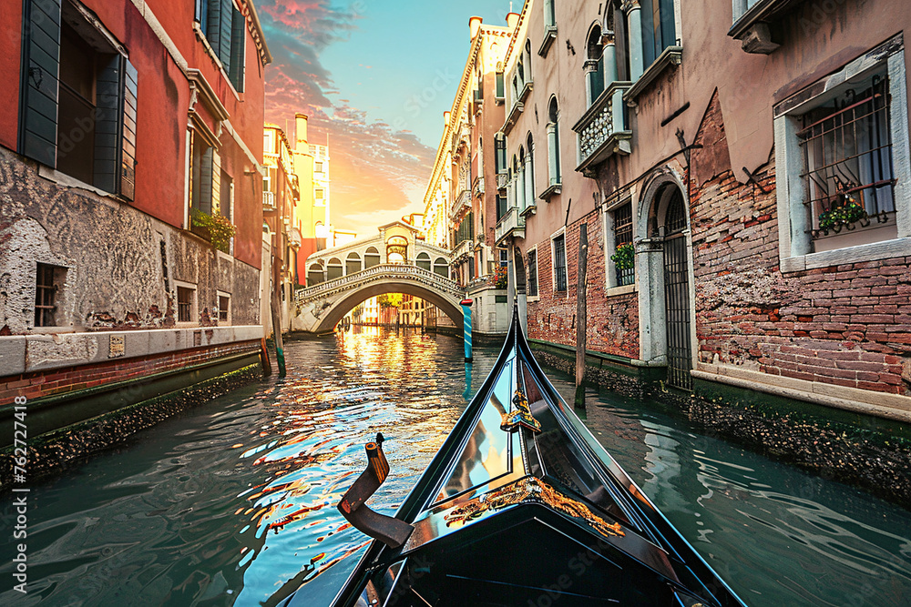 A romantic gondola ride through the winding canals - obrazy, fototapety, plakaty 