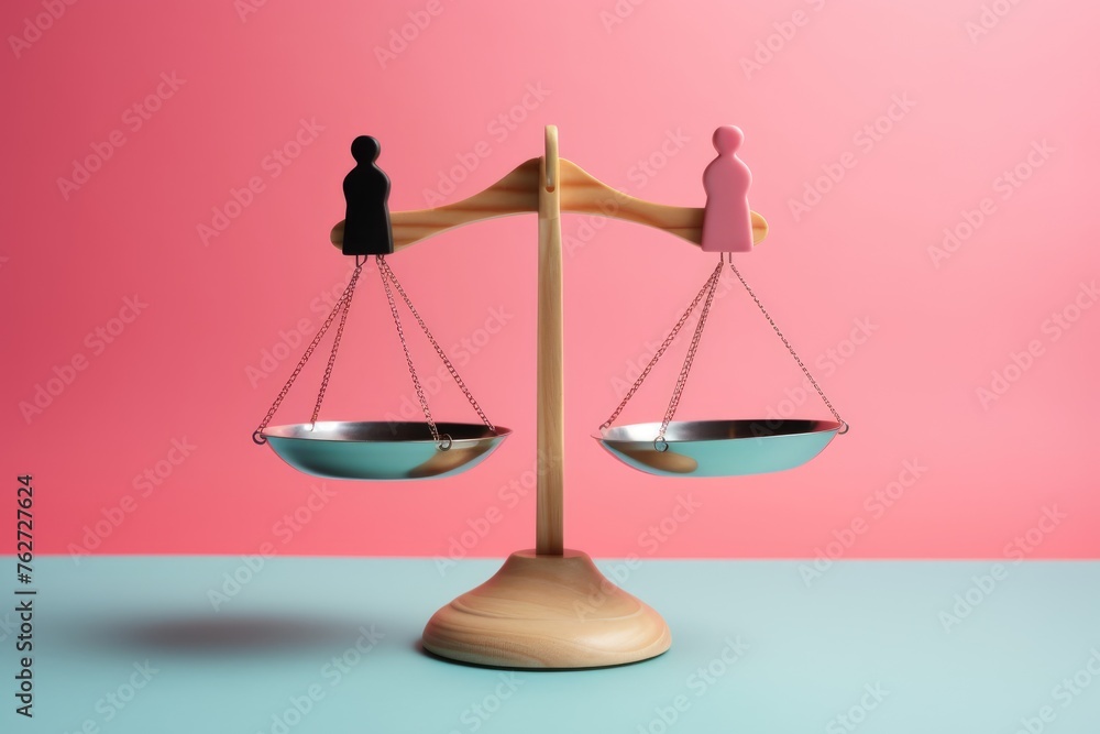 Balance scale with male and female figures representing gender equality ...