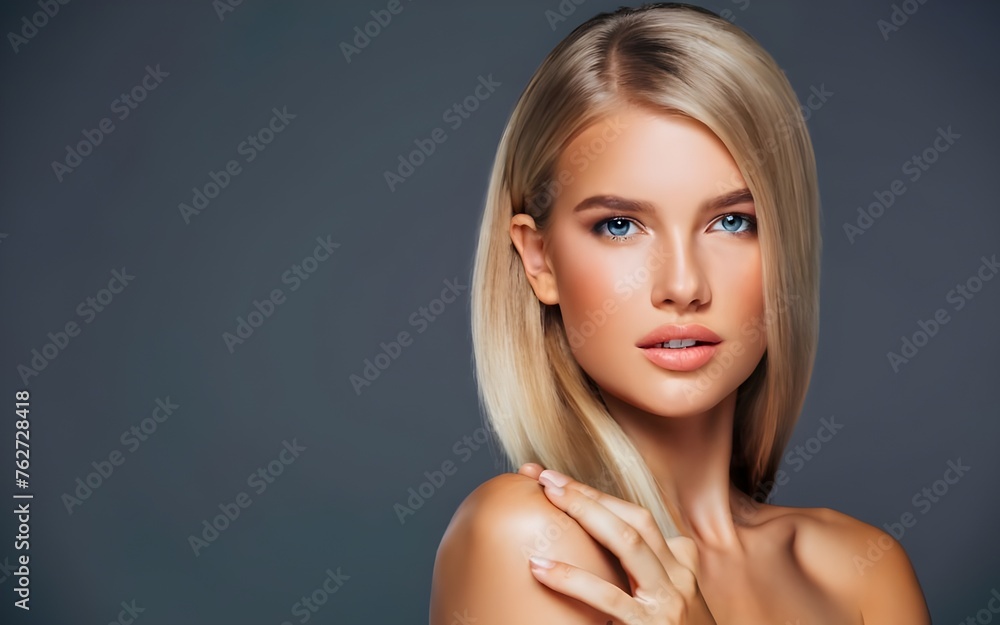 Naklejka premium Model girl with beautiful skin, healthy shinny skin, glass skin, skincare, skin natural beauty smooth skin for Care and skincare products, photo, stock life photo, stock people photo