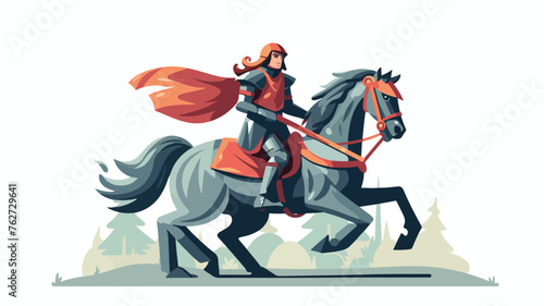 Armed knight riding horse medieval warrior - cartoo