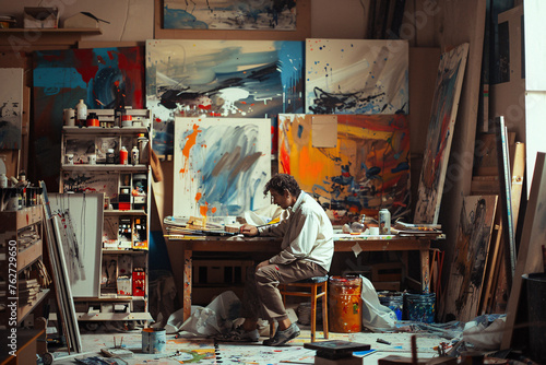 An intimate portrait of an artist at work in their studio