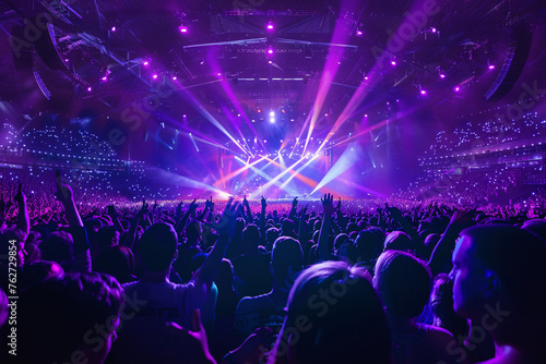 Arena or Stadium concert with center stage illuminated
