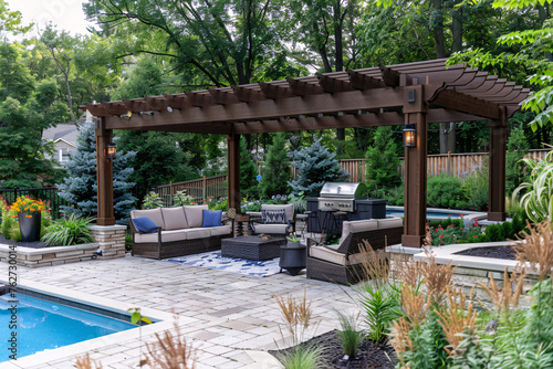 Backyard living space with outdoor furniture