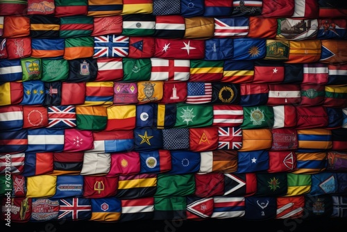 A representation of unity and friendship among nations, depicted through a multitude of national flags.