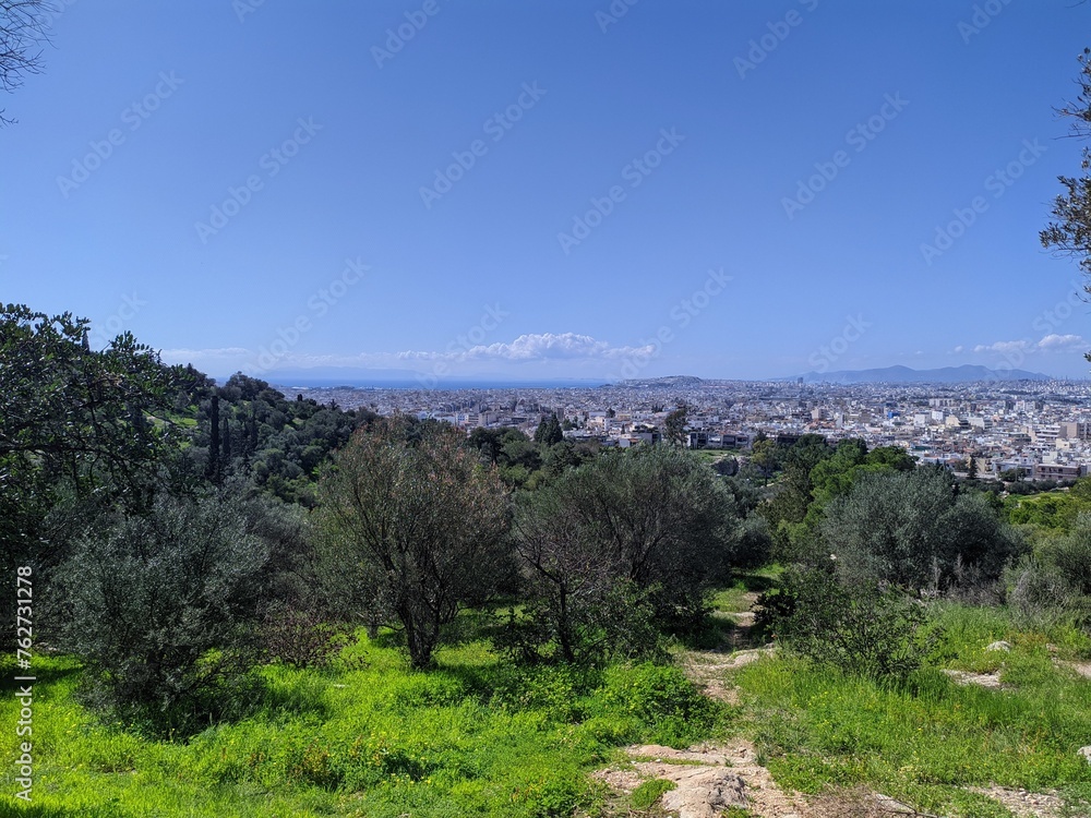 Naklejka premium Athens skyline with olive hill