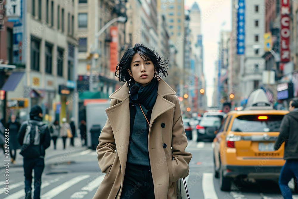 Fototapeta premium A fashion-forward individual striding confidently