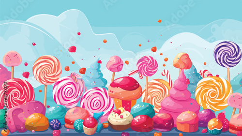 Background with candies and sweets. Design for conf