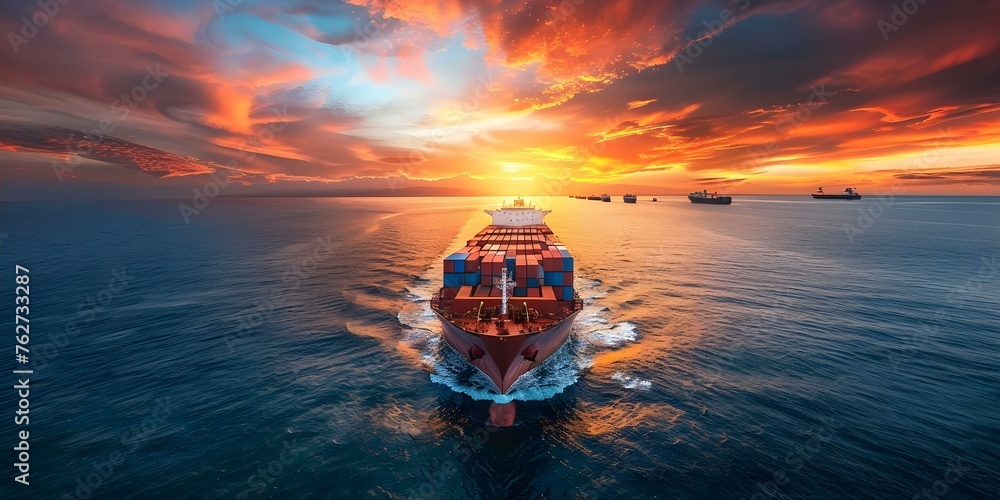 Optimizing global supply chain management through vessel shipping and logistics efficiency. Concept Global Supply Chain, Vessel Shipping, Logistics Efficiency, Optimization, Supply Chain Management - obrazy, fototapety, plakaty 