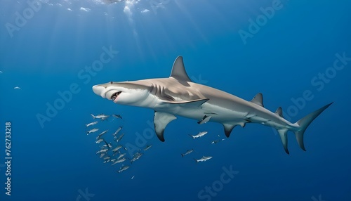 A Hammerhead Shark Circling A Bait Ball Upscaled © AhouAahinah