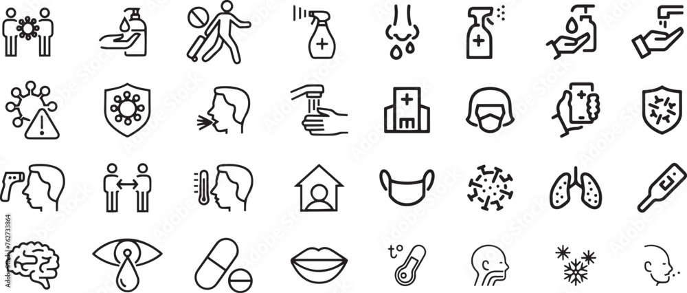 Disease, sickness and flu elements - minimal thin line web icon set. Outline editable icons collection. Simple vector illustration.