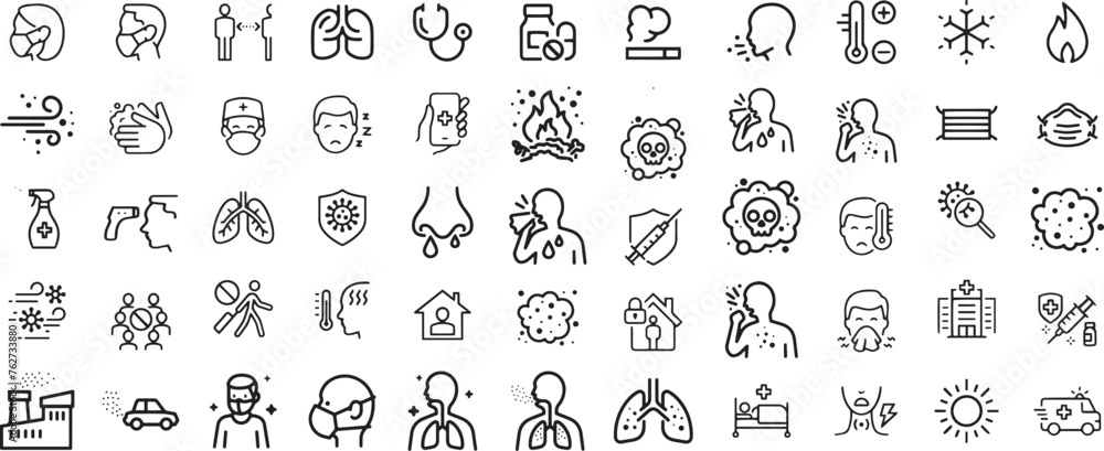 Disease, sickness and flu elements - minimal thin line web icon set. Outline editable icons collection. Simple vector illustration. - obrazy, fototapety, plakaty 