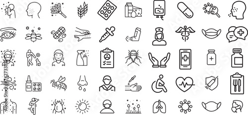 Disease, sickness and flu elements - minimal thin line web icon set. Outline editable icons collection. Simple vector illustration.