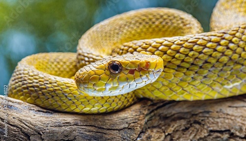 yellow viper snake in close up