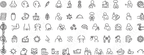 Disease, sickness and flu elements - minimal thin line web icon set. Outline editable icons collection. Simple vector illustration.