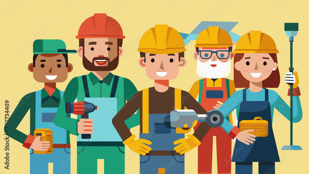 set of worker with various tools vector illustration set of worker with various tools vector illustration