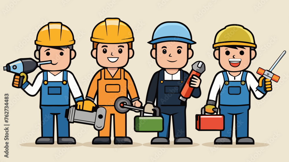 set of worker with various tools vector illustration set of worker with various tools vector illustration